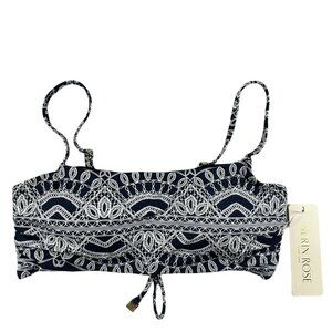 Aerin Rose Ocean Luxe Bikini Top Women's L Navy & White Moonlit Lace Print